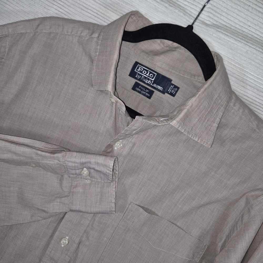 Polo Ralph‎ Lauren Philip Dress Shirt Mens 16.5 34/35 Beige Cotton